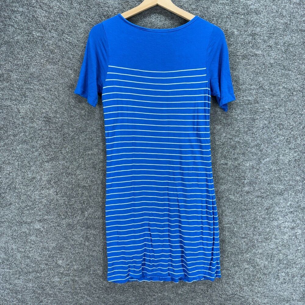 Dalia Dress Women S Small Blue Striped Shift Midi Short Sleeve Viscose Casual - Picture 2 of 7